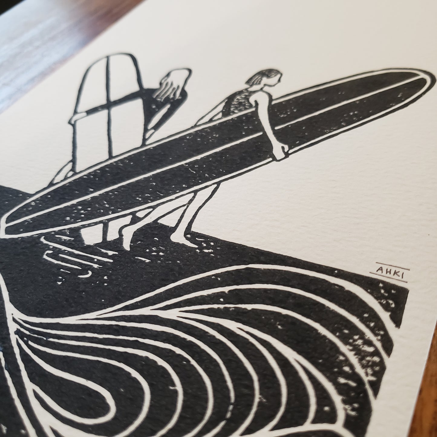 Longboard Waves - Lino Block Print