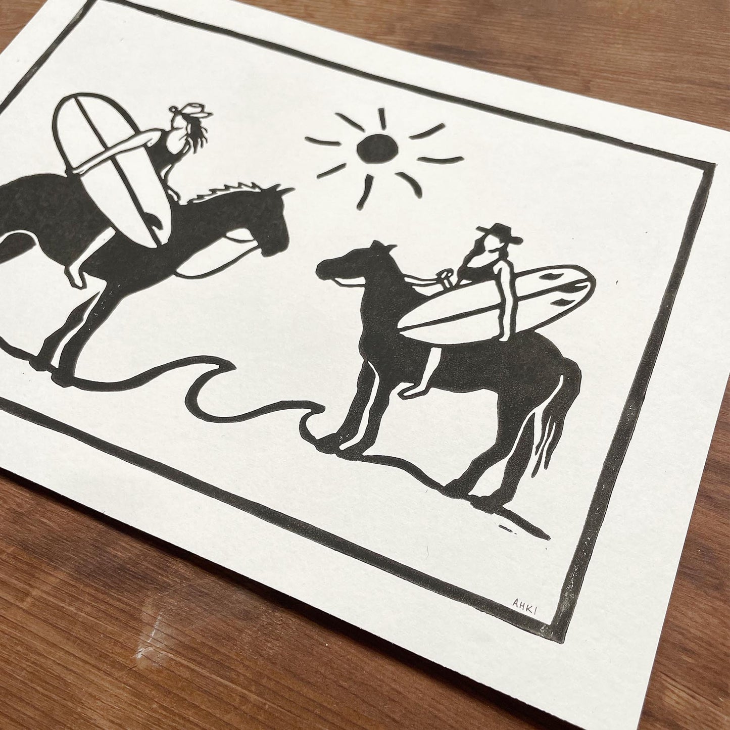 Beach Cowgirls - Lino Block Print