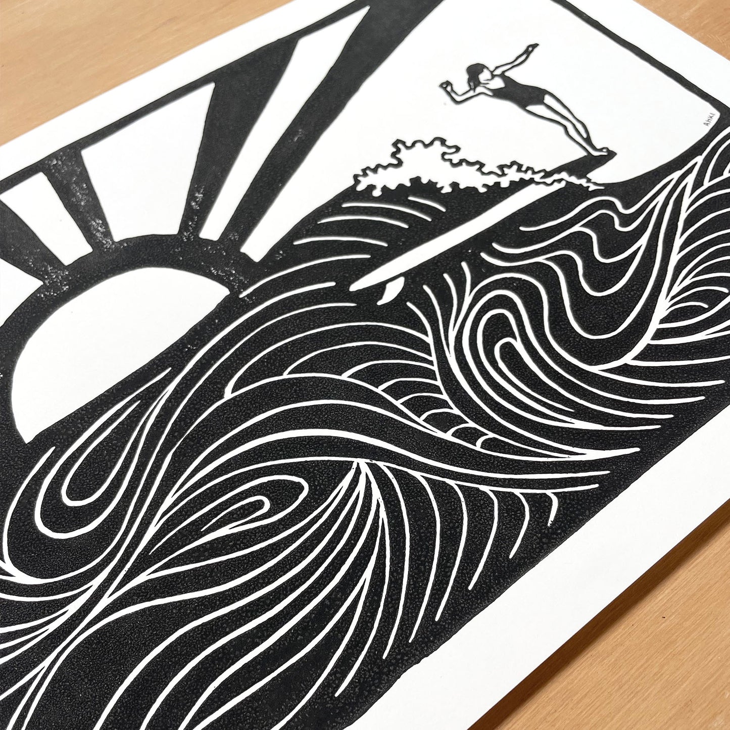 Noserider - Lino Block Print