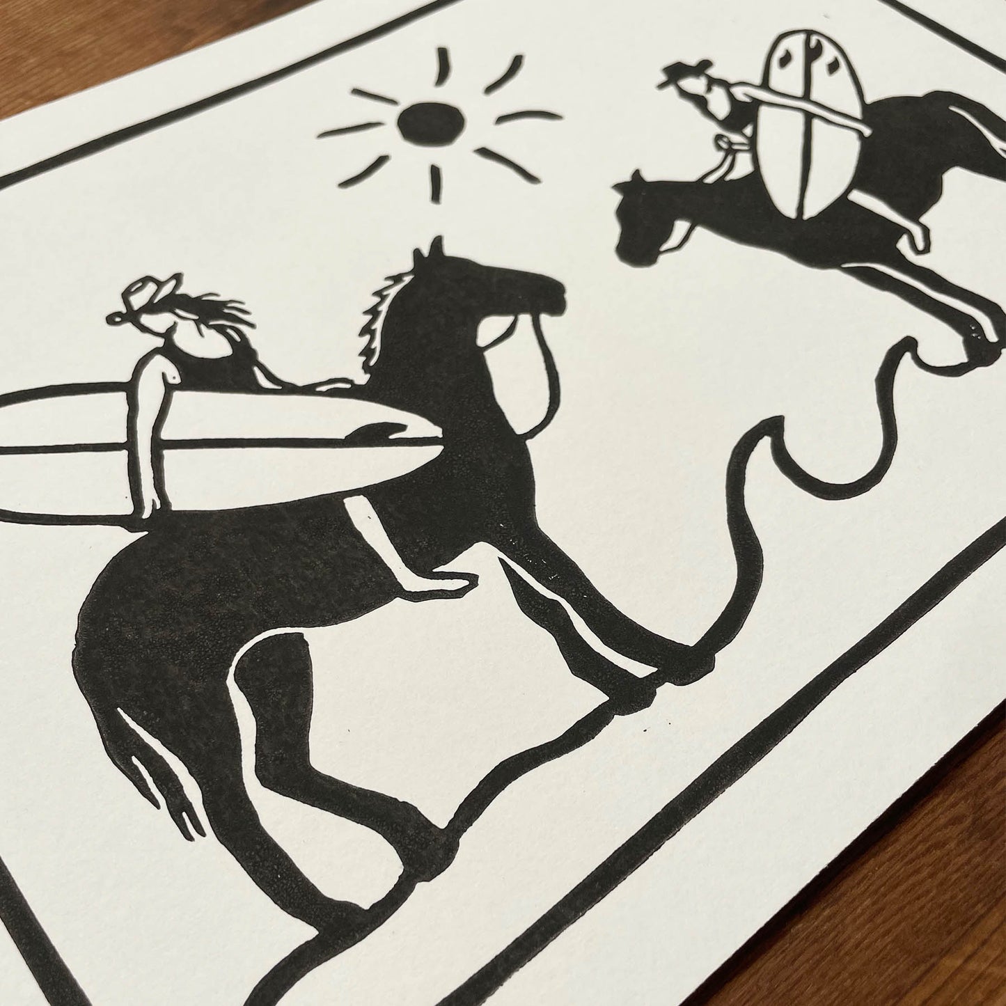 Beach Cowgirls - Lino Block Print