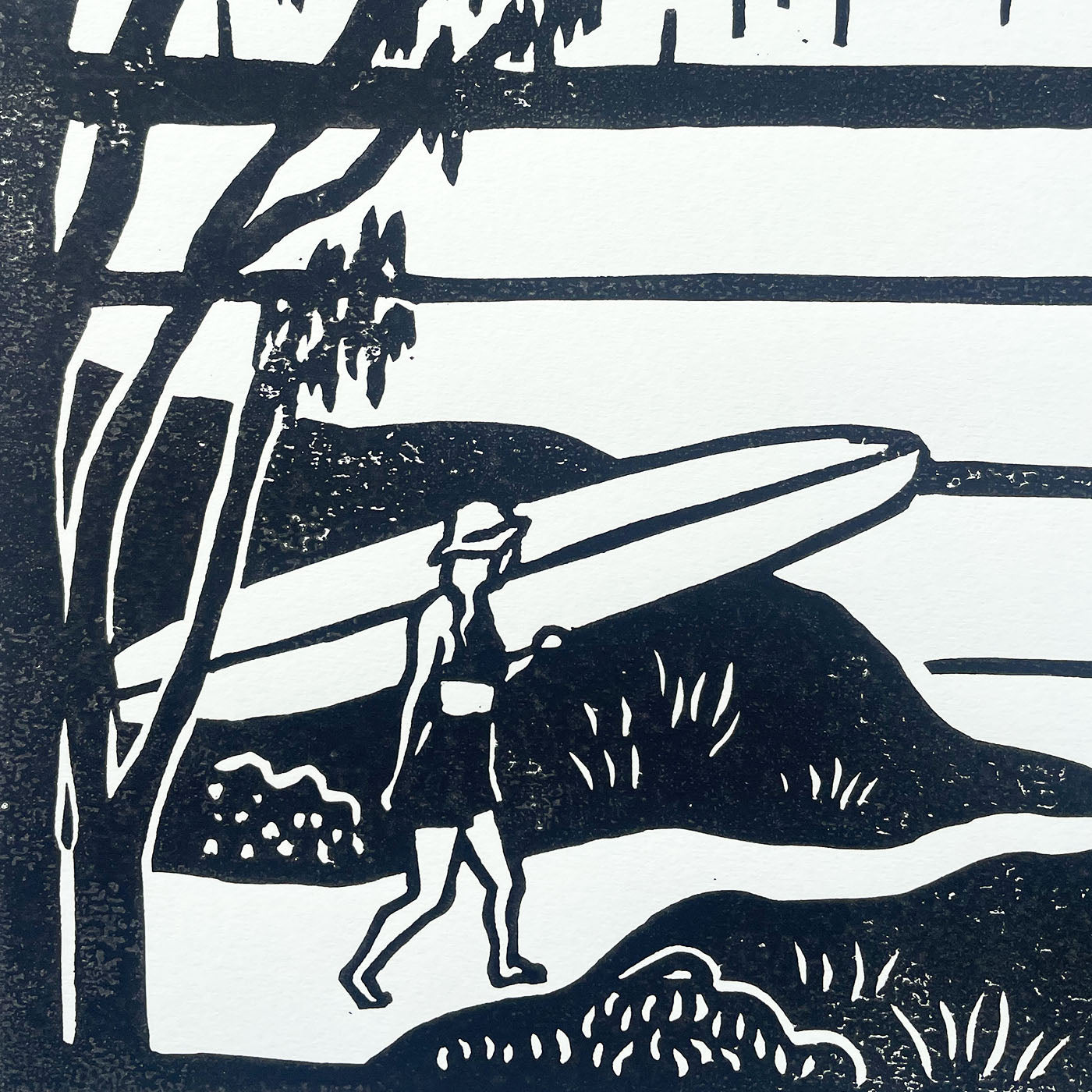 Dream Scene | Lino Print Surf Art | Black and White Coastal Wall Art
