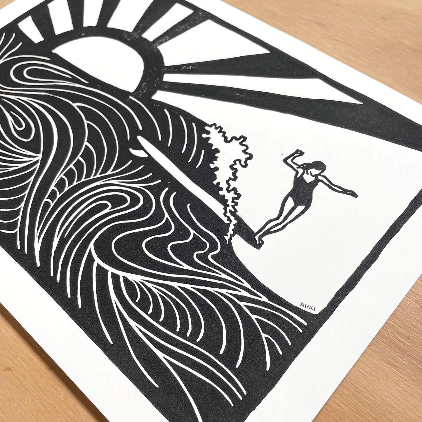 Noserider - Lino Block Print