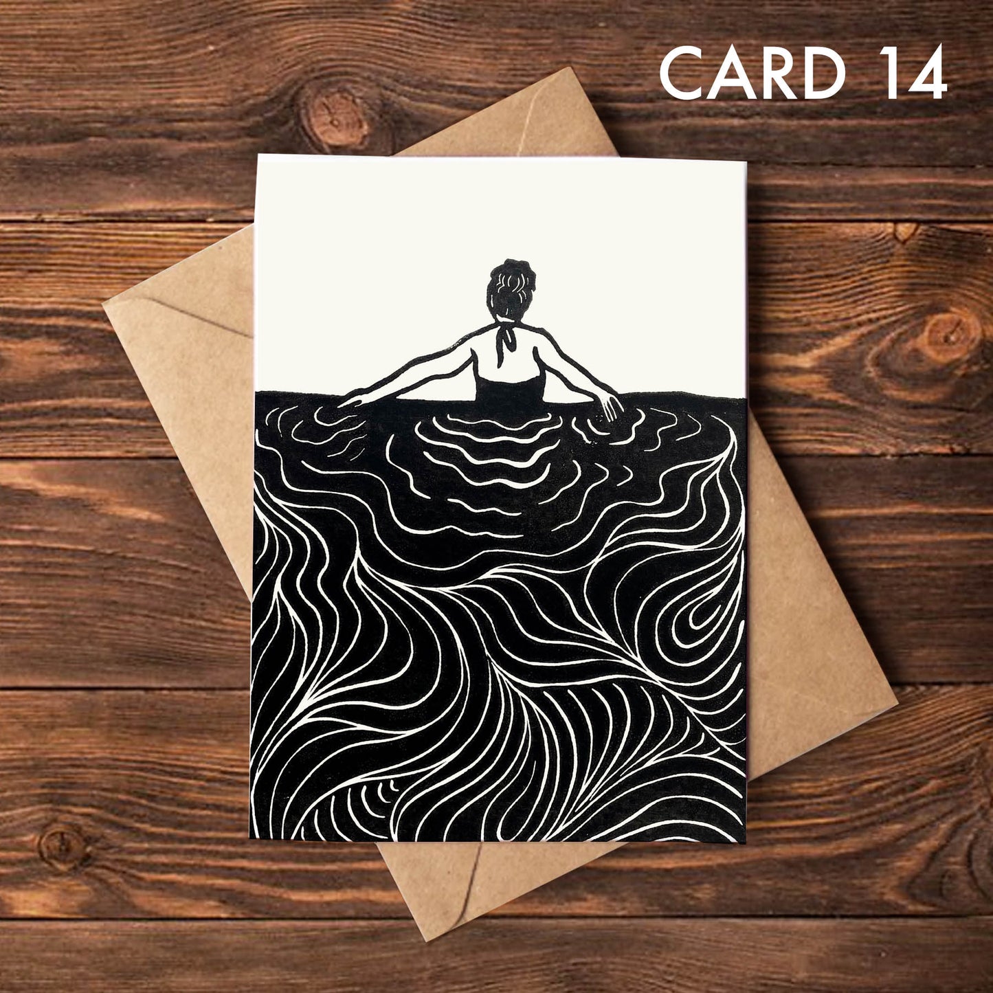 Surfer Lino Art Greeting Cards