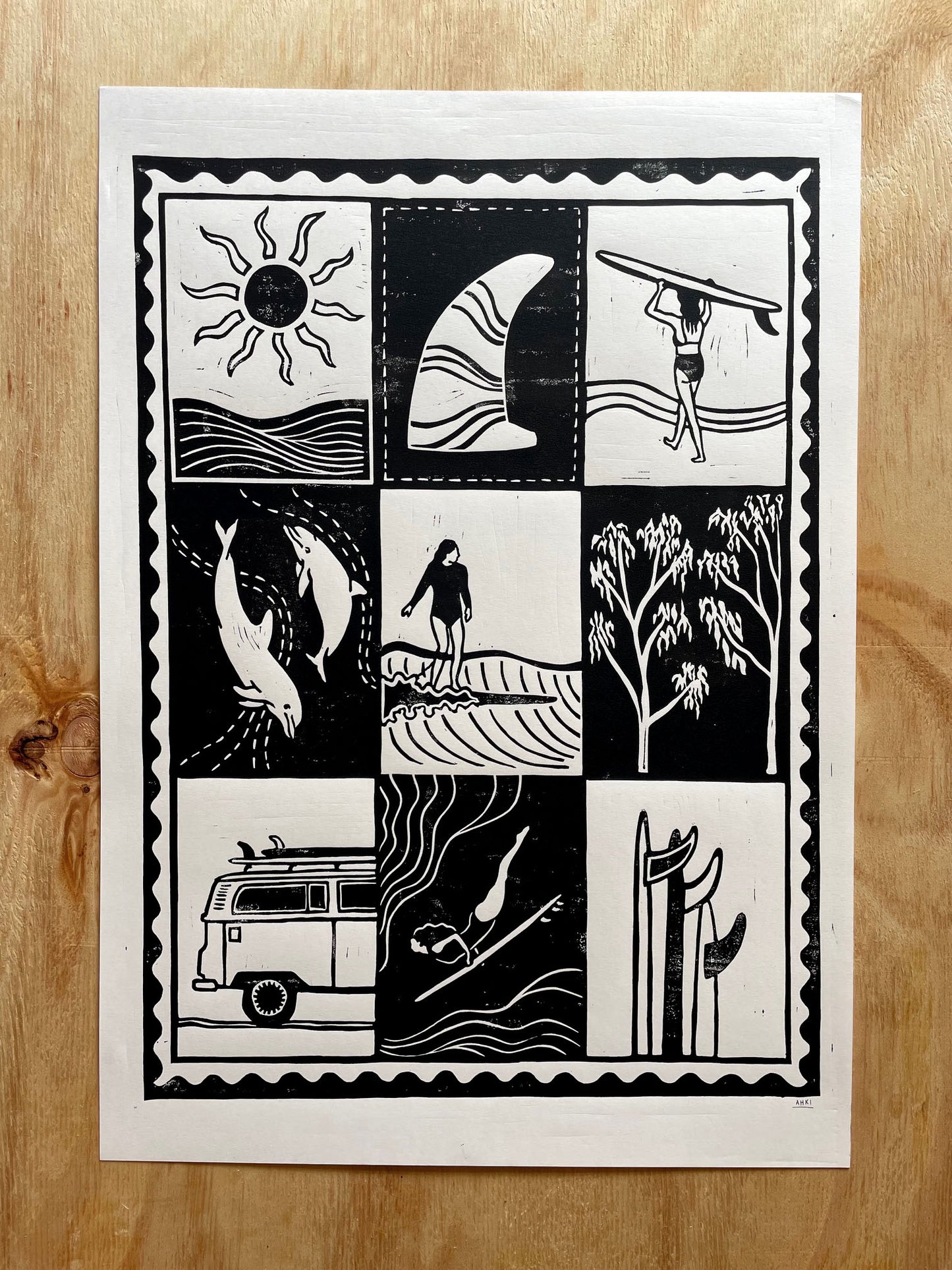 Surf Life - Tile Pattern - Lino Block Print