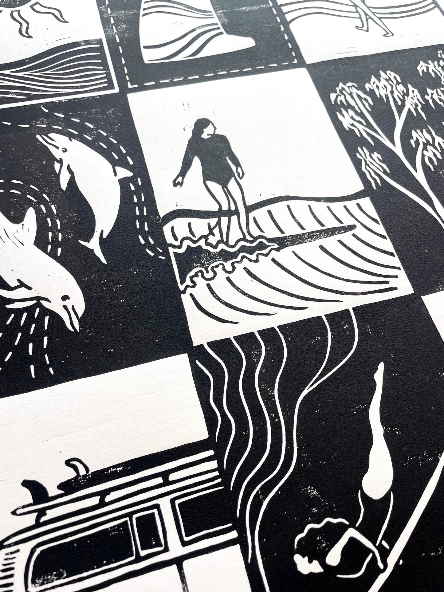 Surf Life - Tile Pattern - Lino Block Print