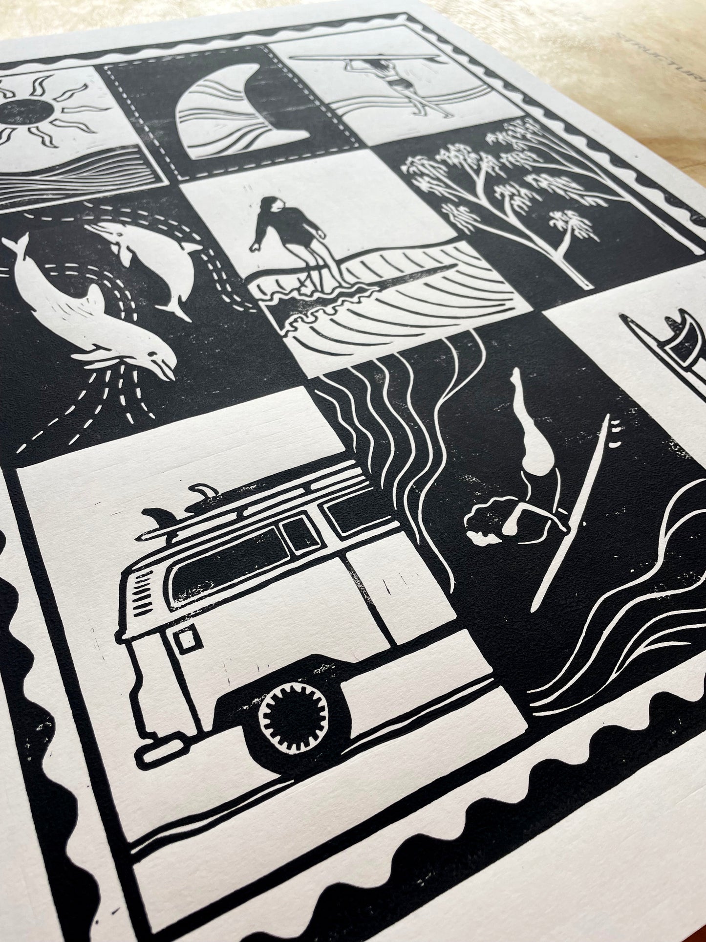 Surf Life - Tile Pattern - Lino Block Print