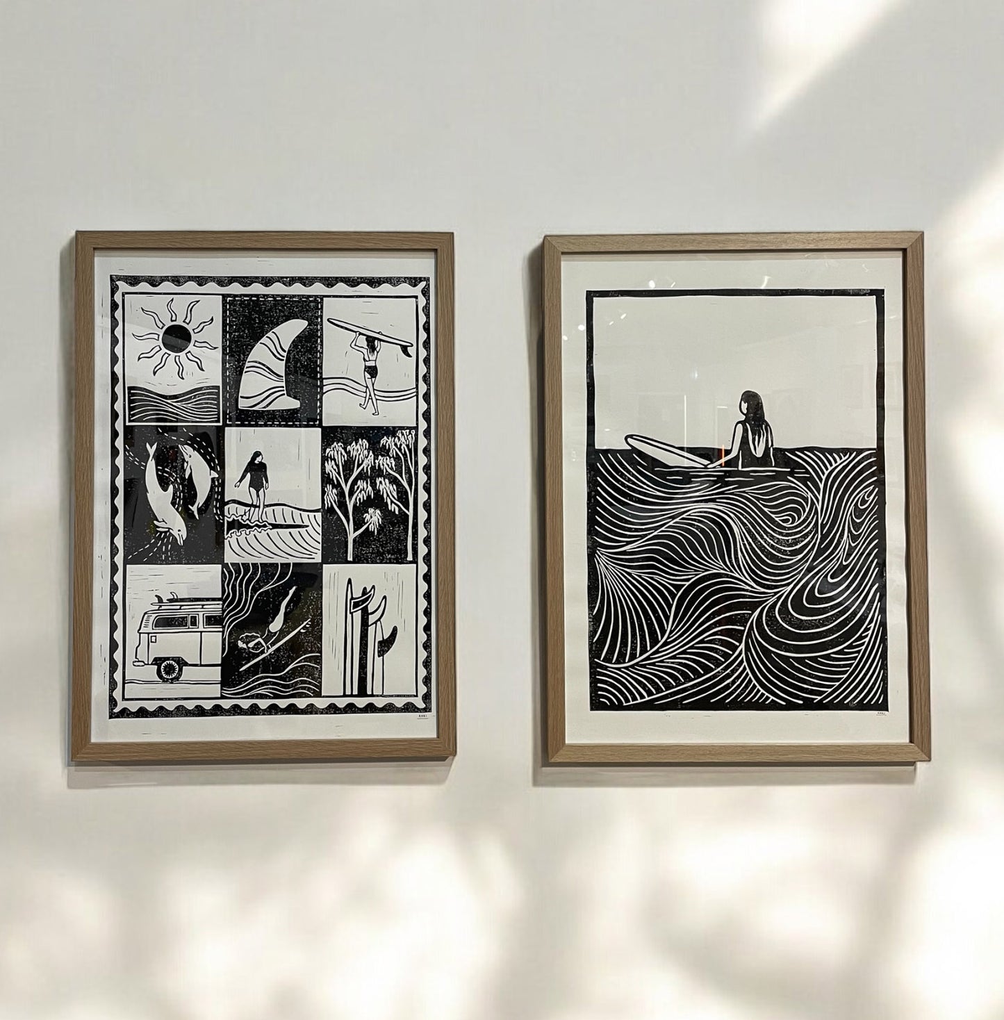 Surf Girl II - Waiting for Waves - Lino Block Print