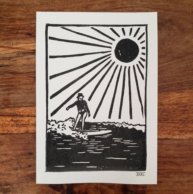 Surf Girl I - Lino Block Print