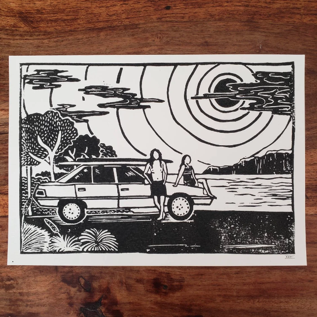 Livin' the Dream - Lino Block Print
