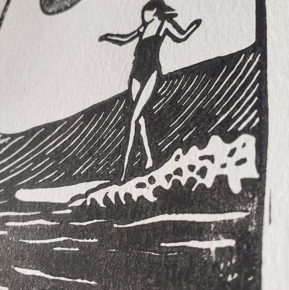 Surfer Girl III - Step - Lino Print
