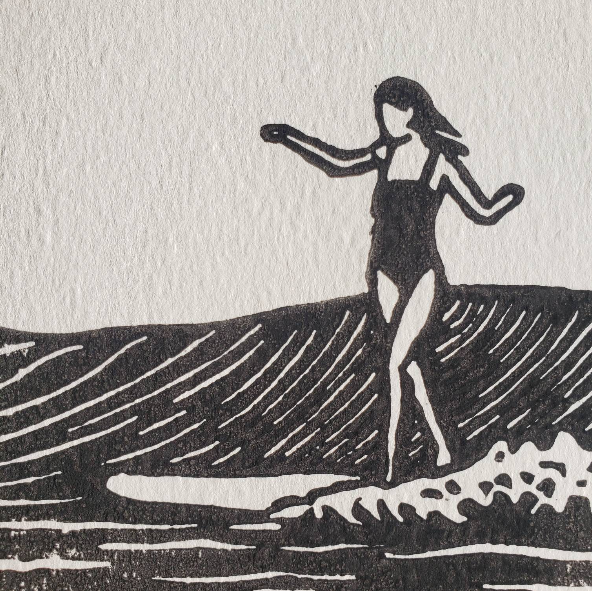 Surfer Girl III - Step - Lino Print