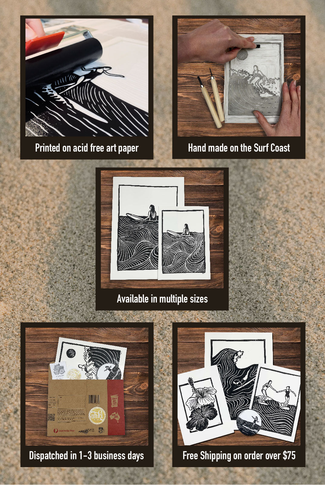 Surfer Girl III - Step - Lino Print