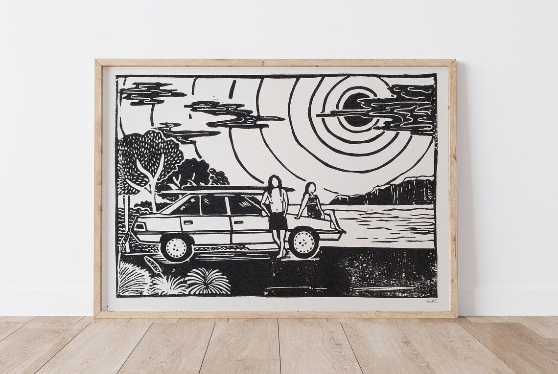 Livin' the Dream - Lino Block Print
