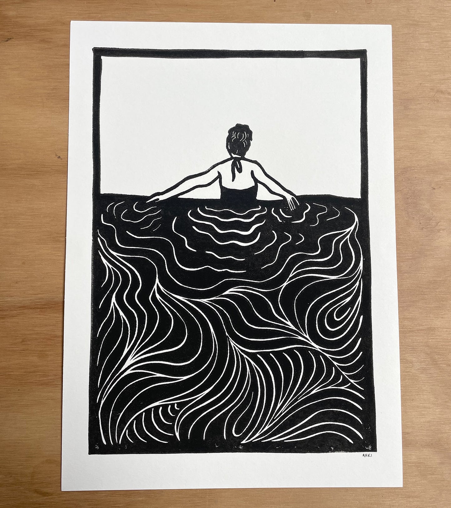 Swim - Lino Print