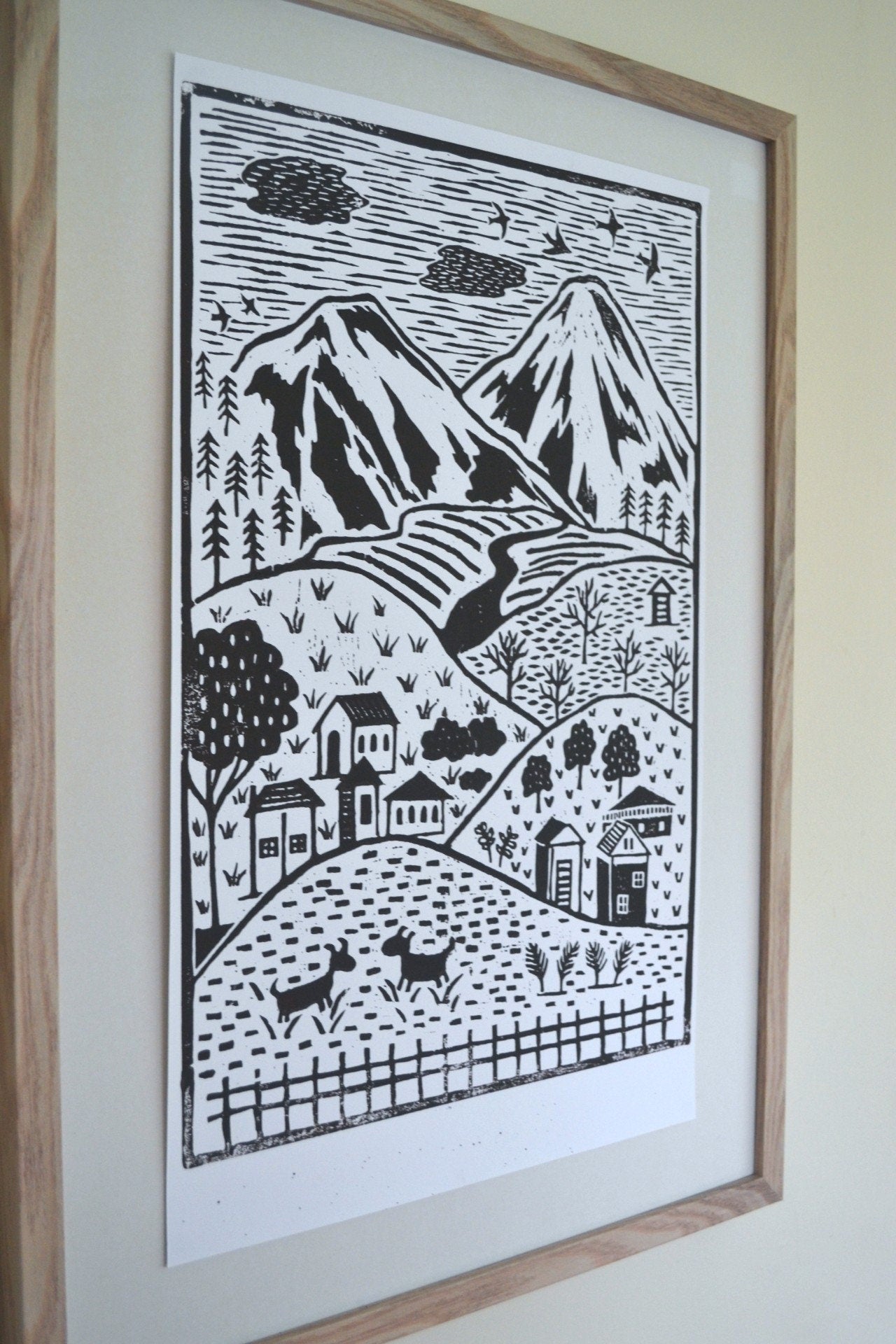 Little Village Lino Print - Brown