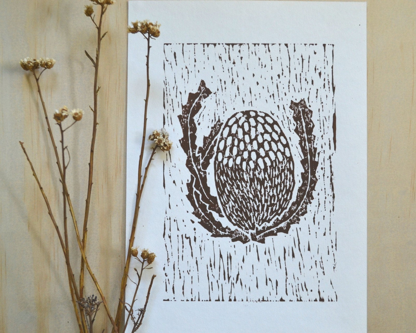 Brown Lino Banksia print