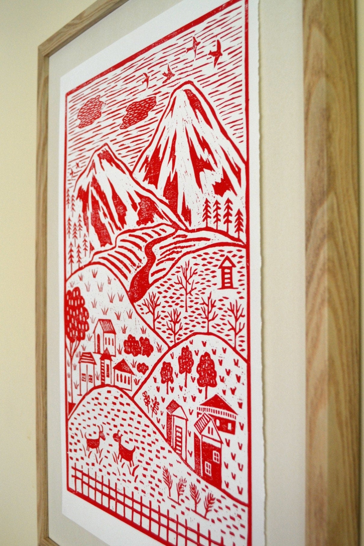 Little Village Lino Print - Red