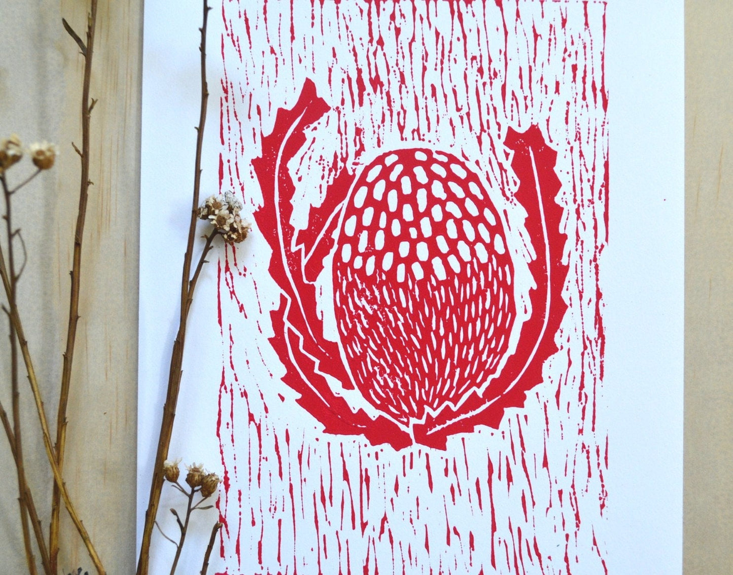 Red Lino Banksia print
