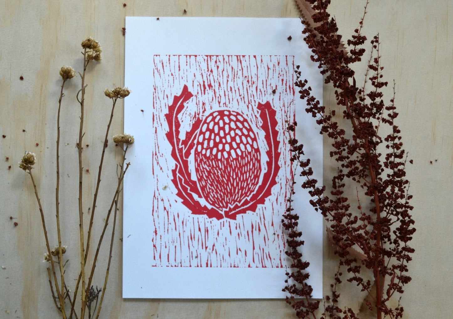 Red Lino Banksia print