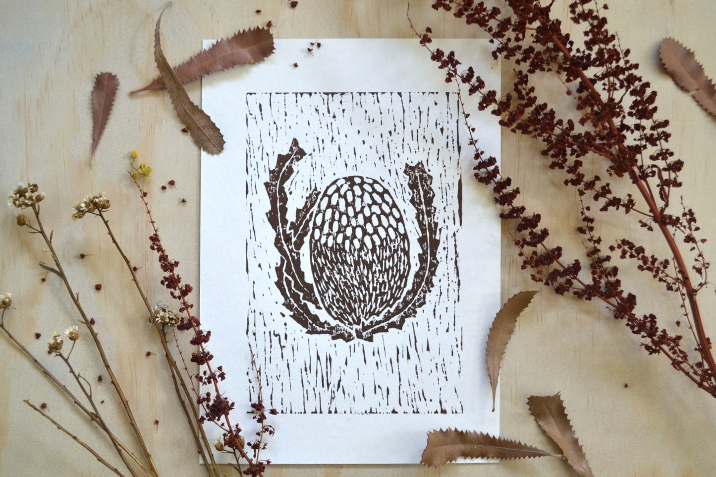 Brown Lino Banksia print