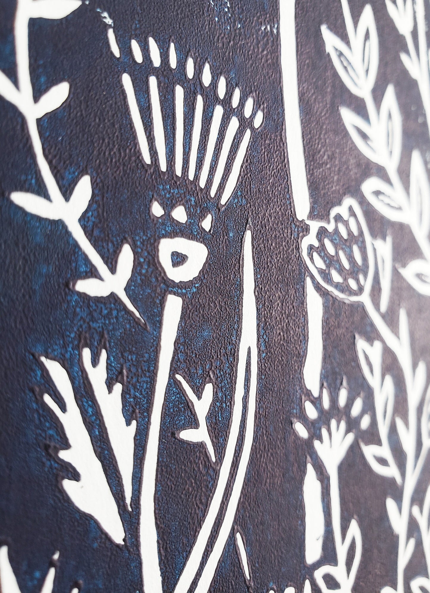 Growing Garden Navy Blue Lino Block Print