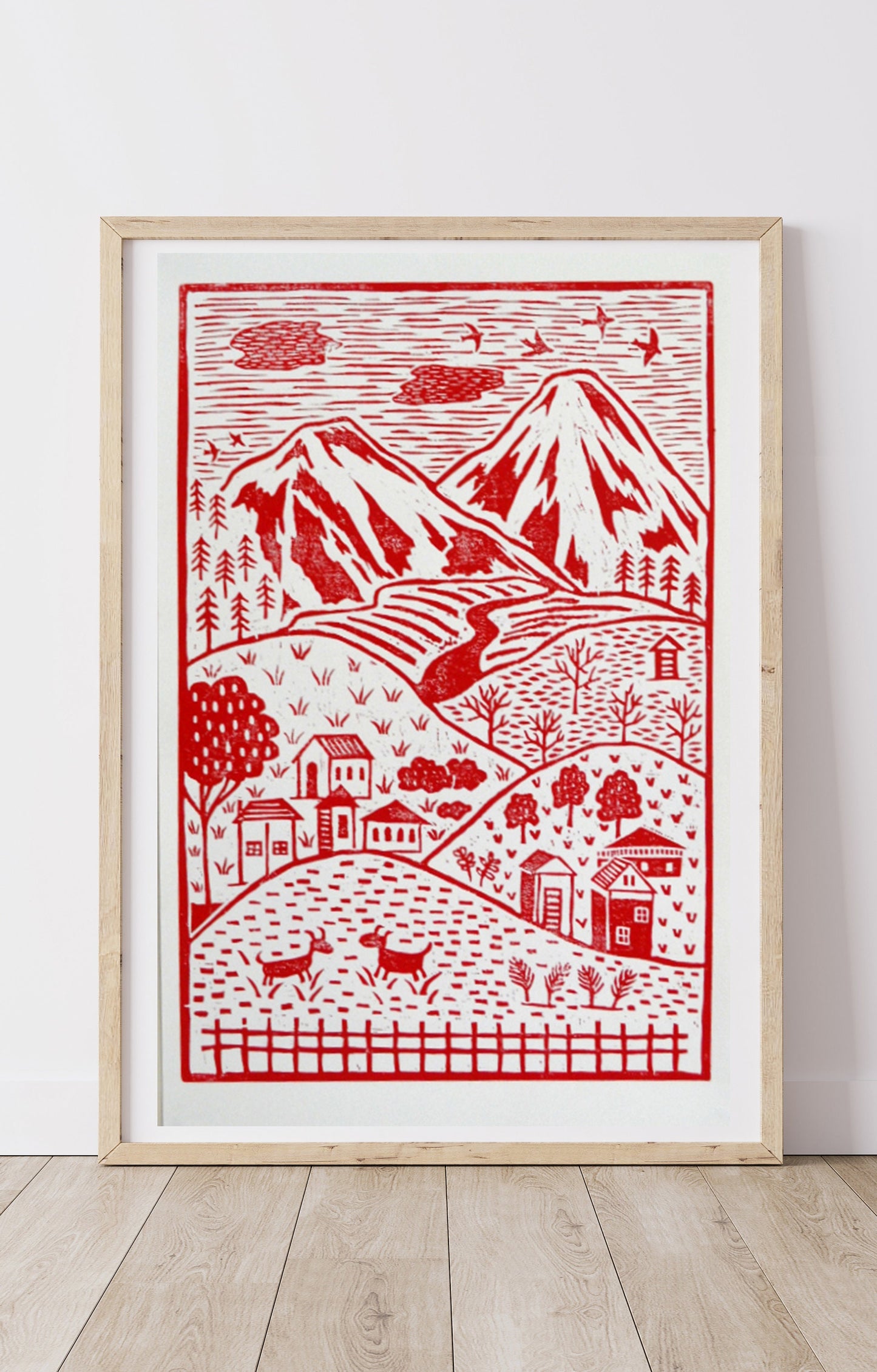 Little Village Lino Print - Red