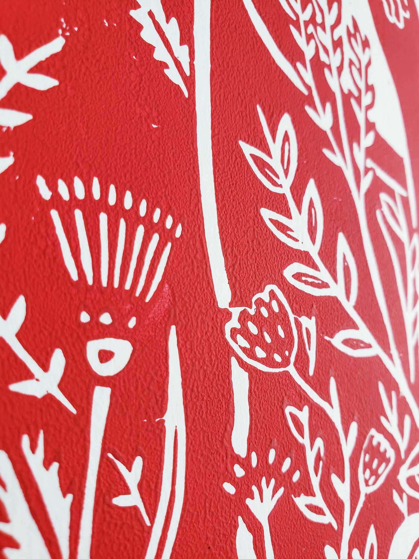 Growing Garden Red Lino Block Print