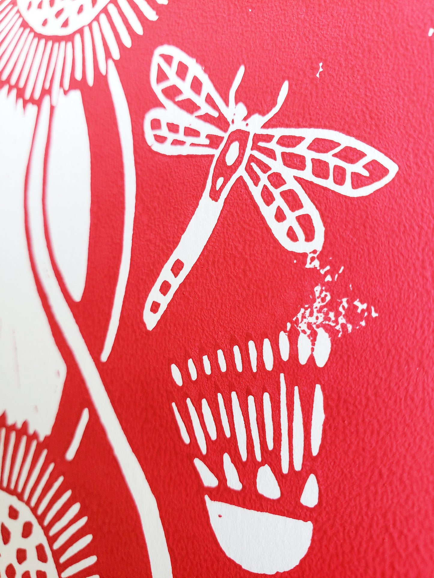 Growing Garden Red Lino Block Print