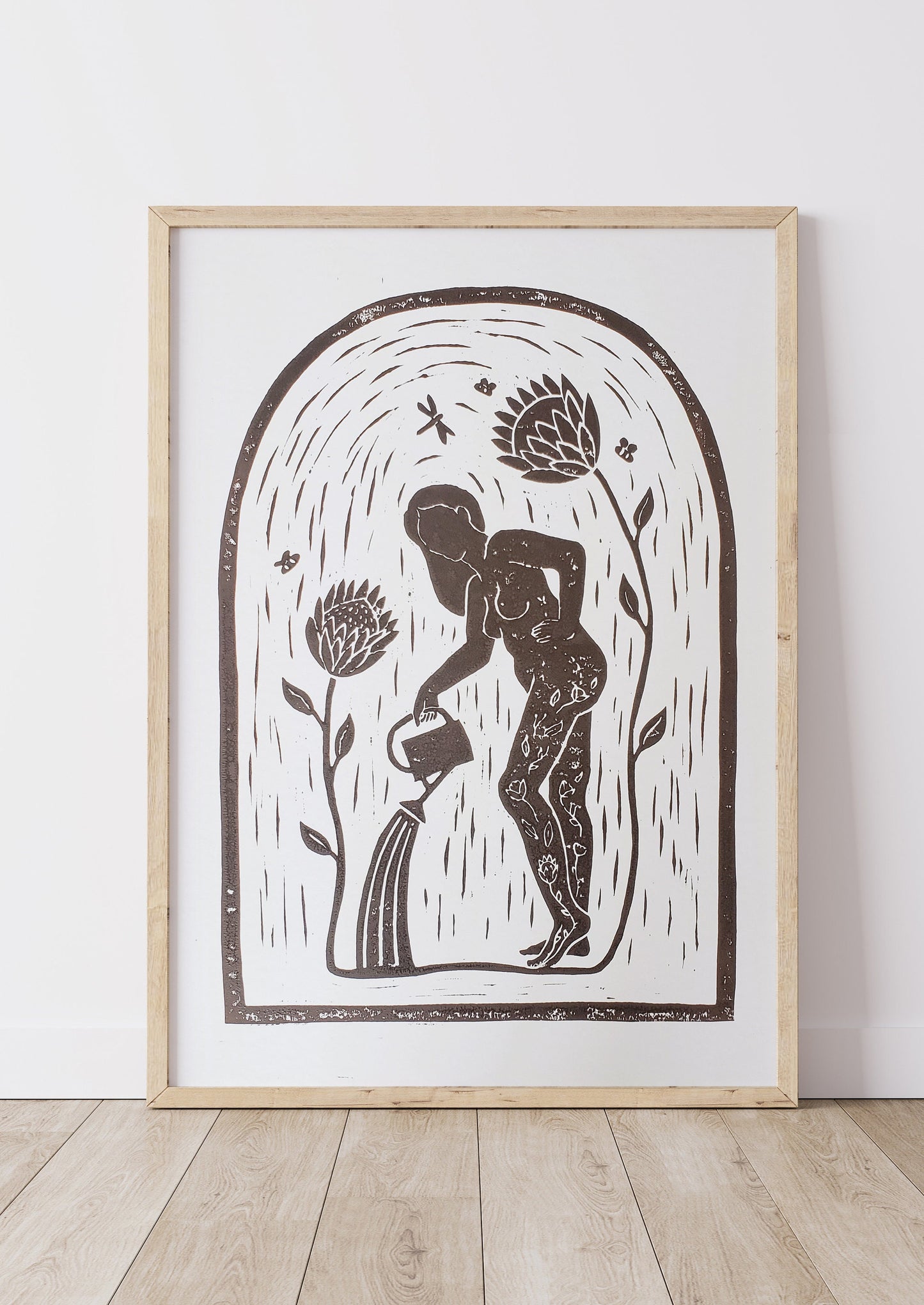 Garden Lady Lino Print Brown