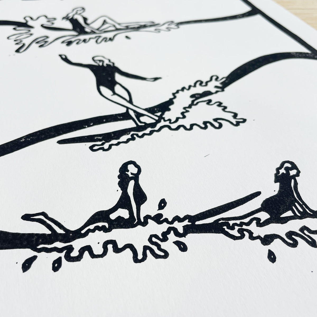 Surf Lines Lino Print | Coastal Surf Art