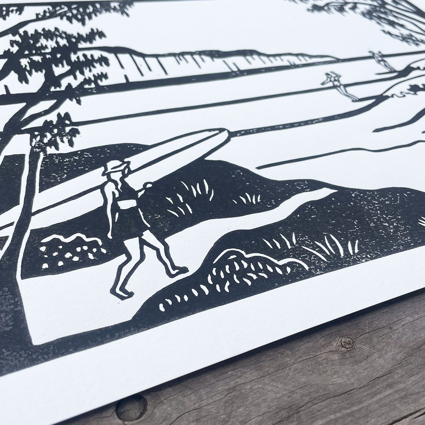 Dream Scene | Lino Print Surf Art | Black and White Coastal Wall Art