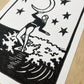 Moon Soul Surfer | Lino Print | Surfer Girl Art