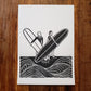 Longboard Waves - Lino Block Print - A4 Size