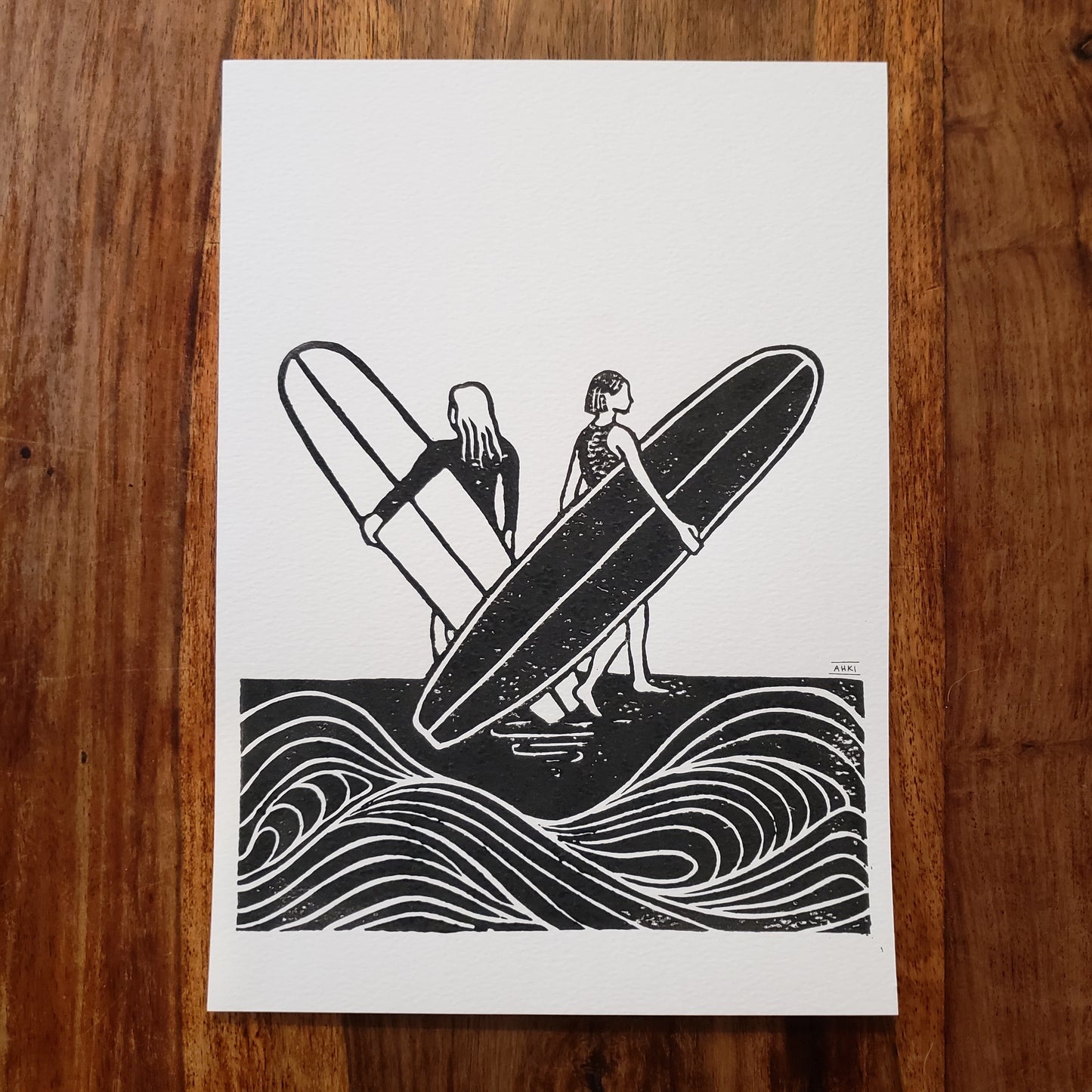 Longboard Waves - Lino Block Print