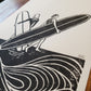 Longboard Waves - Lino Block Print - A4 Size