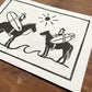 Beach Cowgirls - Lino Block Print - A4 Size