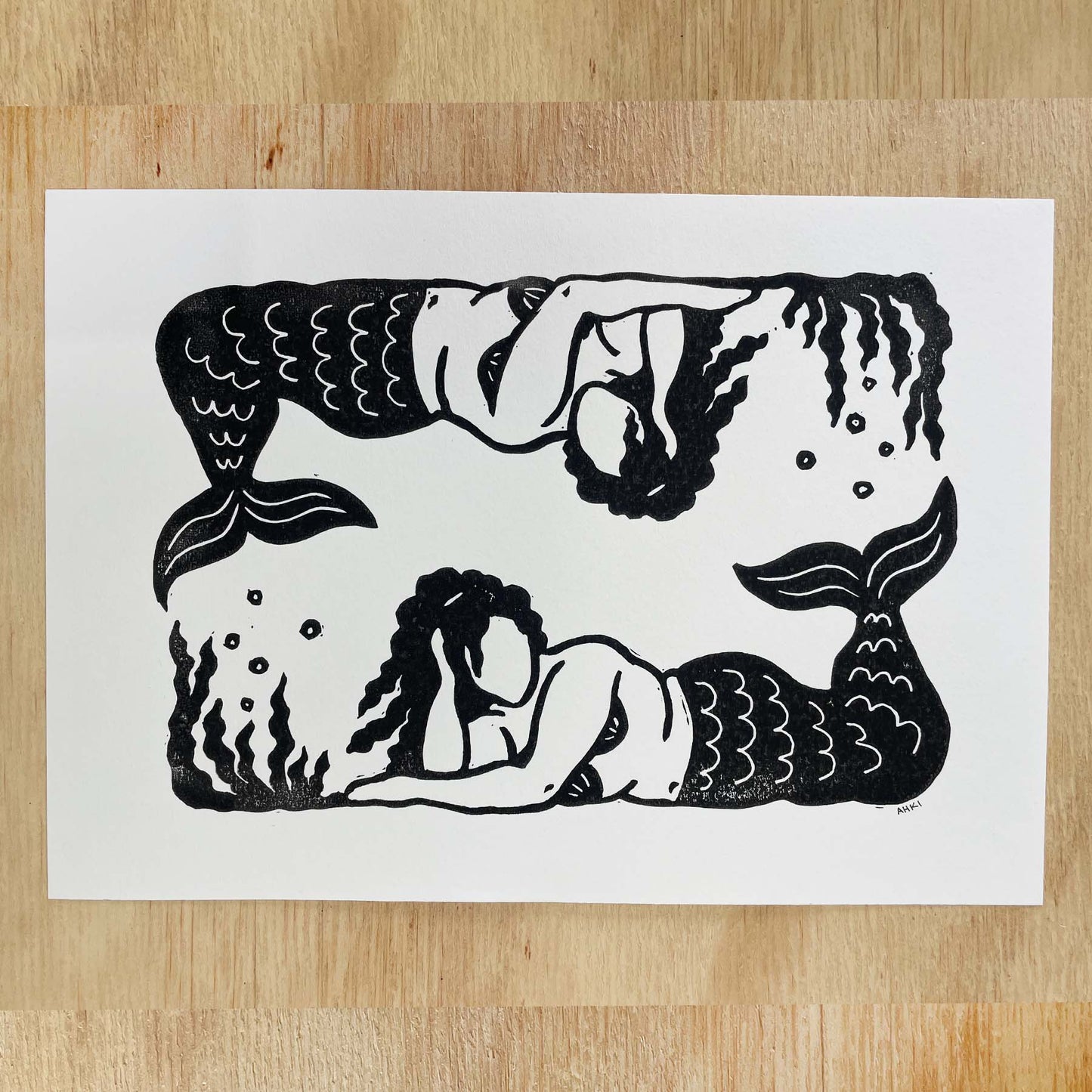 Mermaid Mirror | Lino Print | Coastal Art