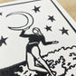 Moon Soul Surfer | Lino Print | Surfer Girl Art