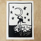 Moon Soul Surfer | Lino Print | Surfer Girl Art