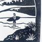 Dream Scene | Lino Print Surf Art | Black and White Coastal Wall Art