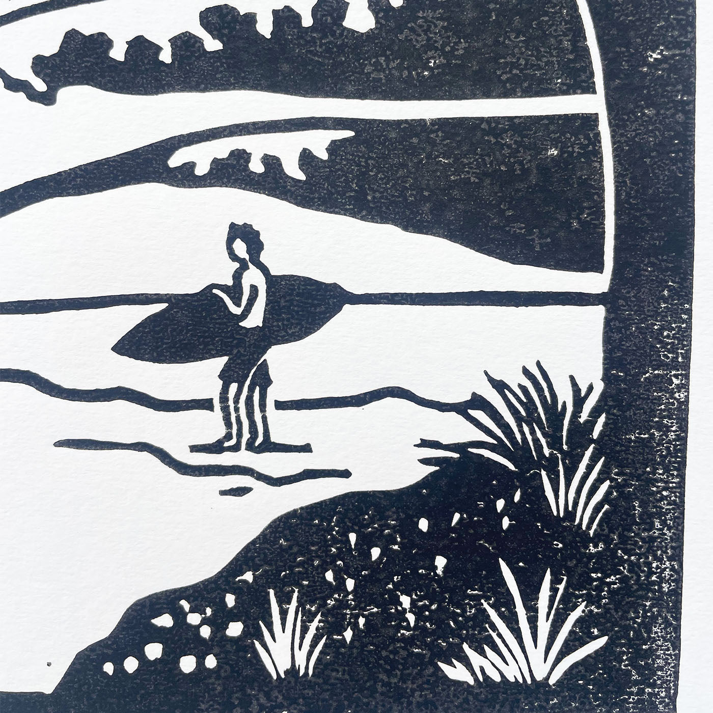 Dream Scene | Lino Print Surf Art | Black and White Coastal Wall Art