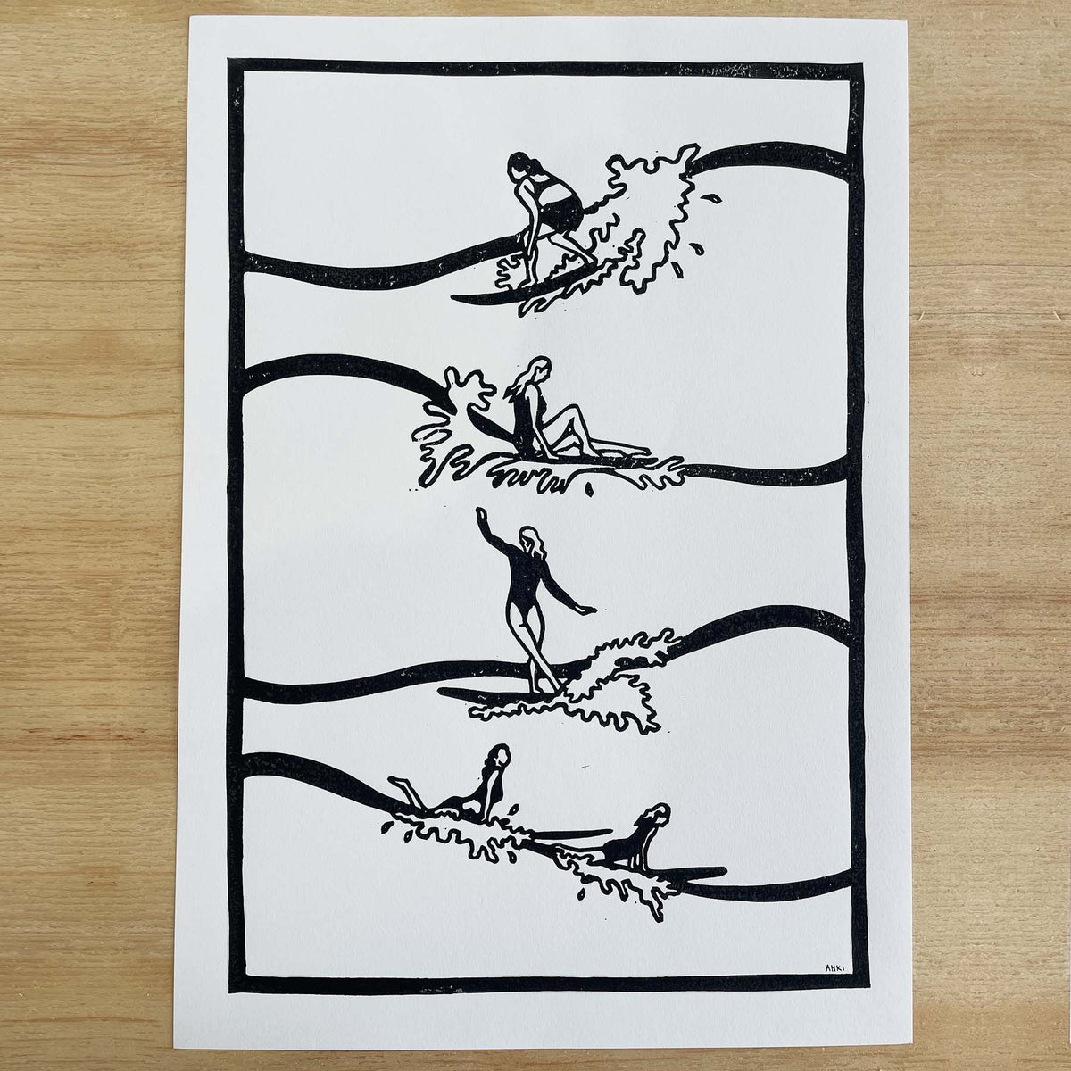 Surf Lines Lino Print | Coastal Surf Art