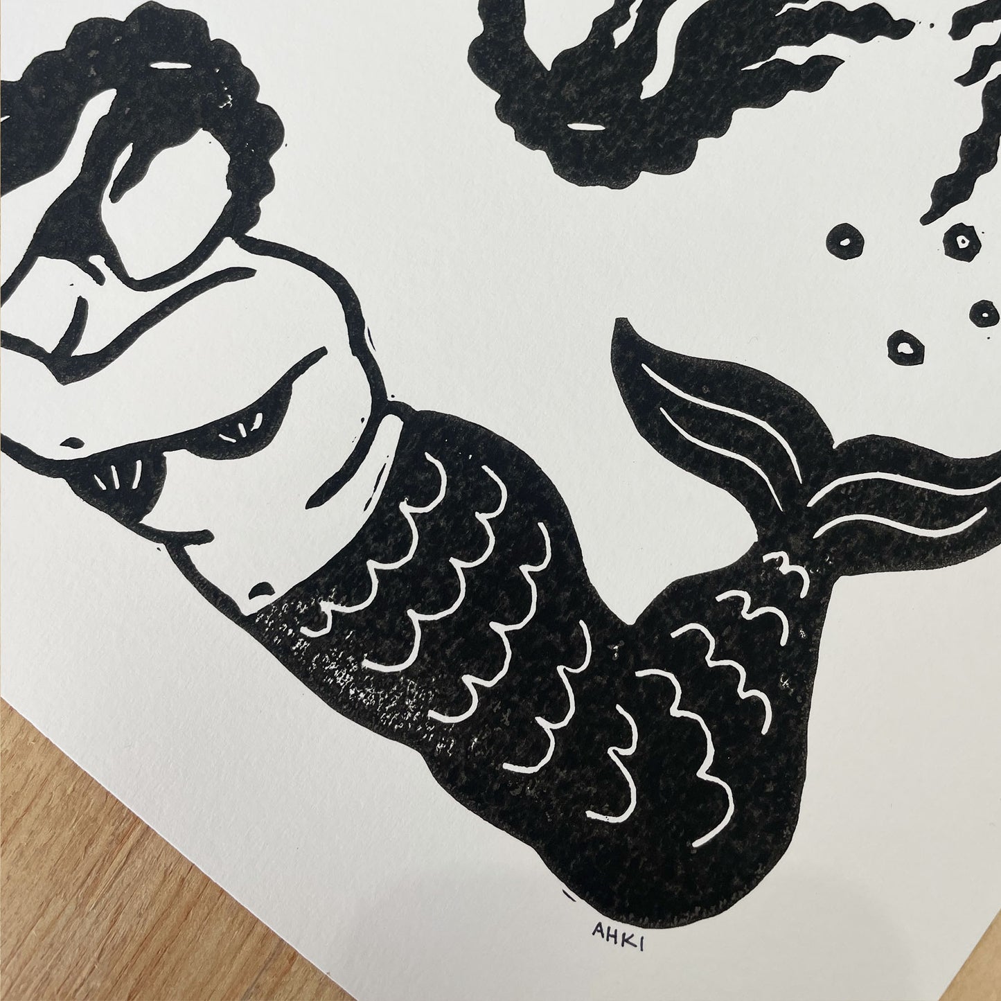 Mermaid Mirror | Lino Print | Coastal Art