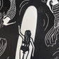 Mermaid Waters Lino Print | Coastal Surf Art