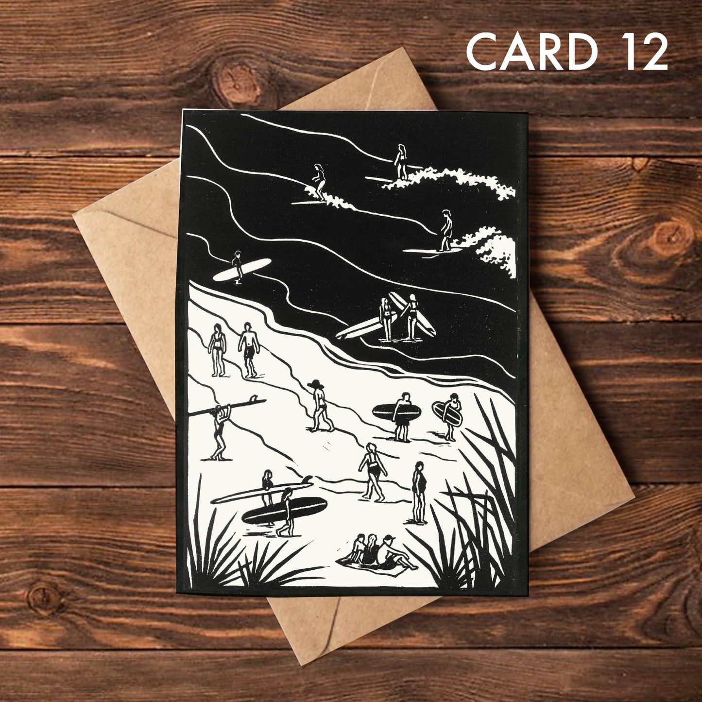 Surfer Lino Art Greeting Cards