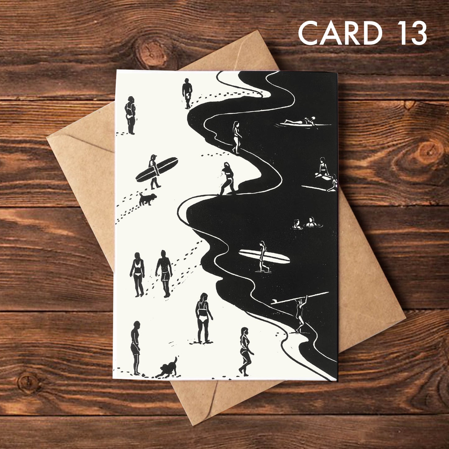 Surfer Lino Art Greeting Cards