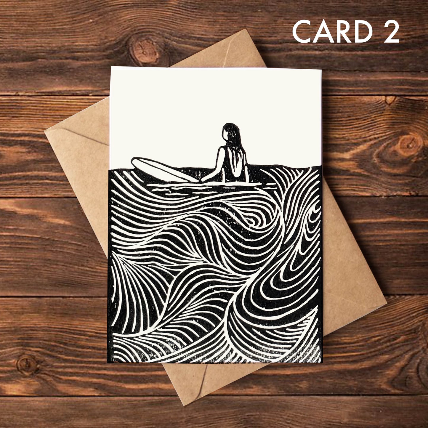 Surfer Lino Art Greeting Cards