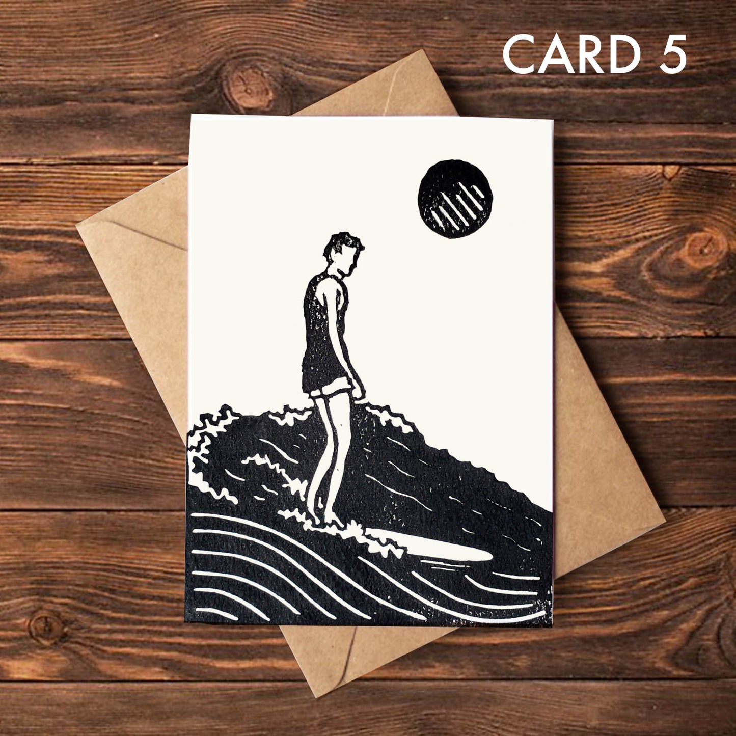Surfer Lino Art Greeting Cards