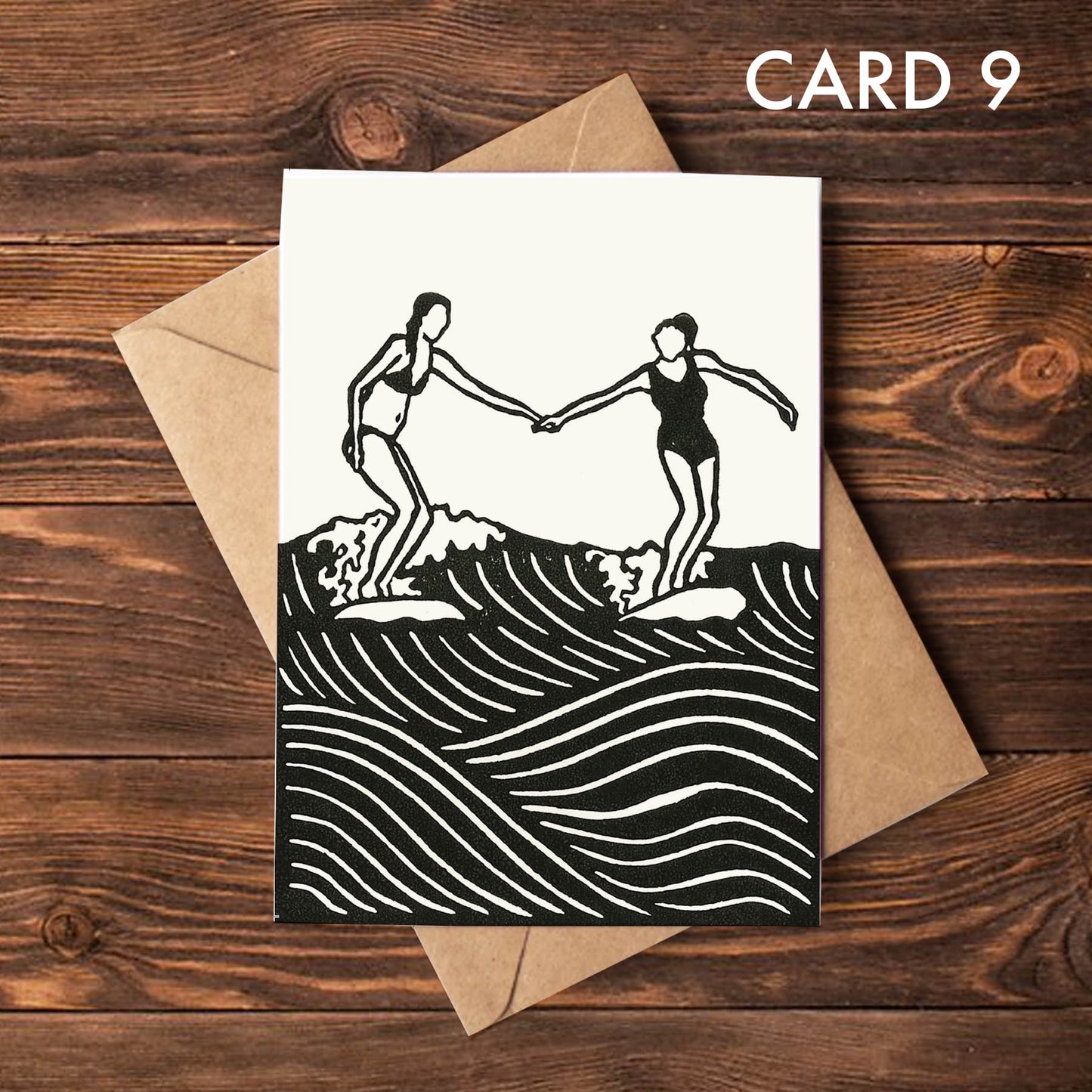 Surfer Lino Art Greeting Cards