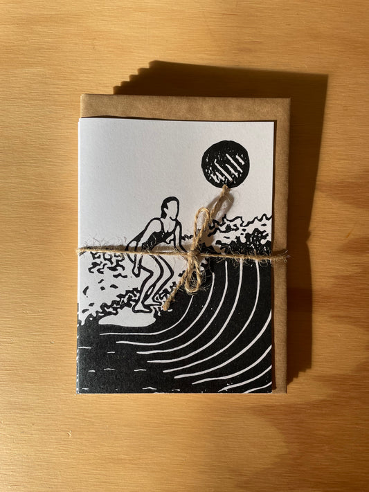 Surfer Lino Art Greeting Card Set of 7